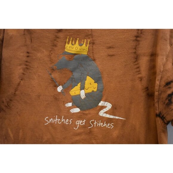 Unisex Riot Society Snitches Get Stitches Rart Custom Bleach Dye T-shirt Size XL - Picture 3 of 5